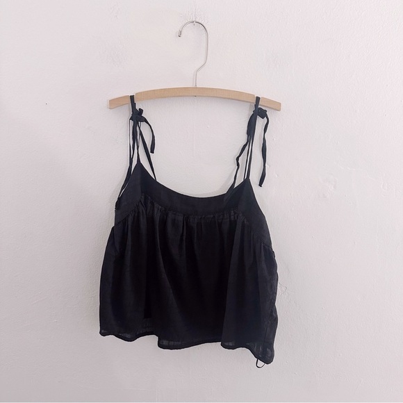 BP Nordstrom Cropped Tank Top Tie Straps Ruffle Black - Picture 5 of 5